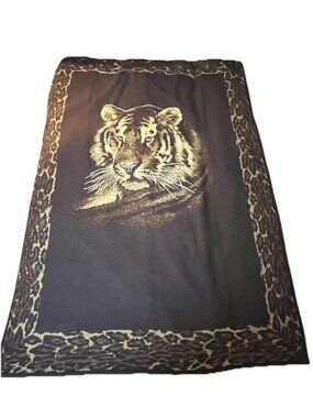 Biederlack Tiger Blanket 72x54in Throw Vintage Leopard Trim Brown Beige